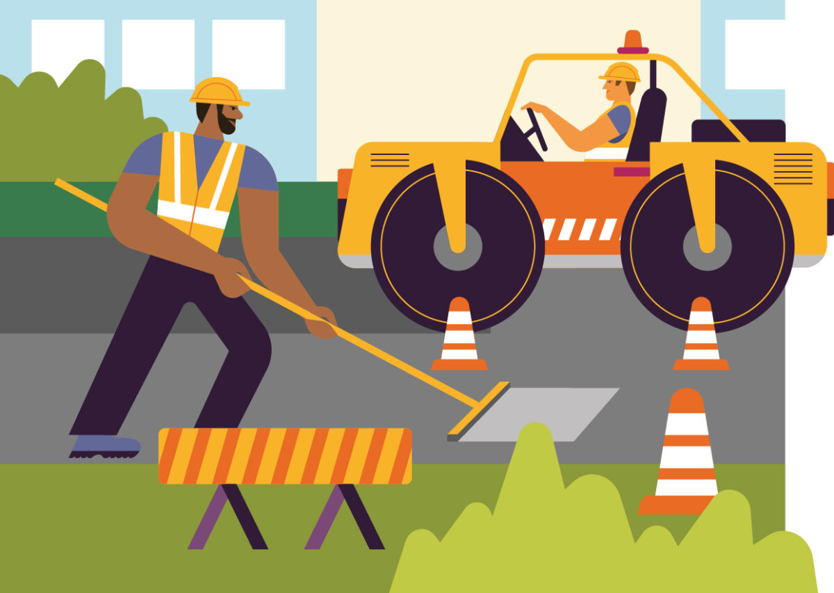 Illustration of two construction workers working on street projects